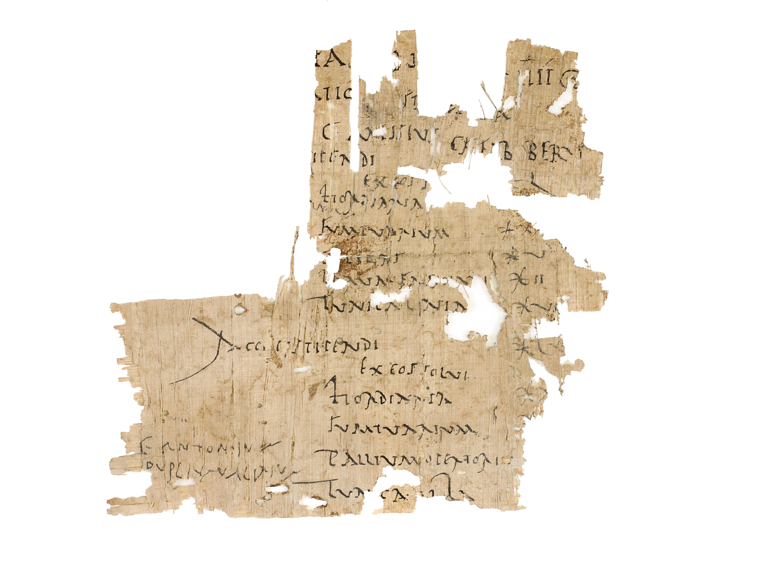 One of the scrolls found at Masada, left behind by the Roman Legion. Courtesy Leon Levy Dead Sea Scrolls Digital Library, IAA. Photographer: Shai Halevi.